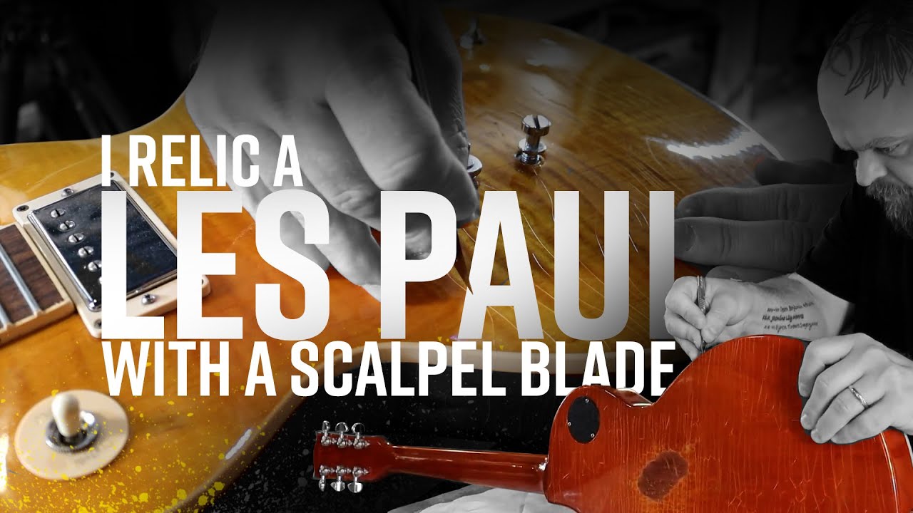 Процесс обработки лезвием скальпеля Nitro RELIC | Резка гитары Les Paul, просто чтобы посмотреть,...