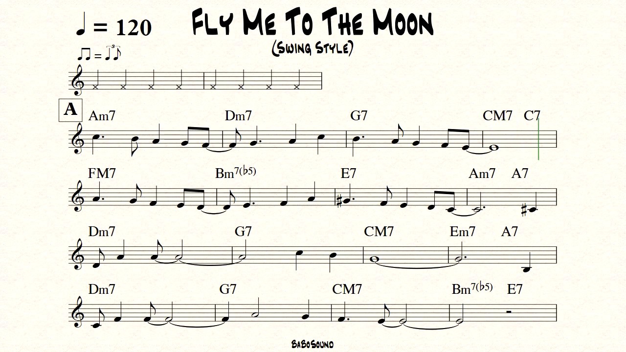 Fly Me To The Moon Backing Track For Bass (Swing Style BPM 120)