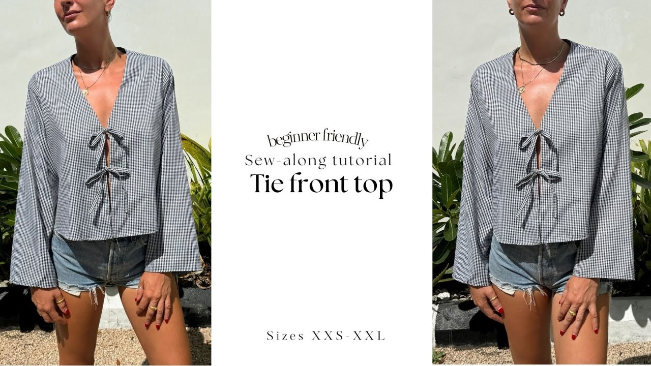Tie front blouse sewing pattern | Ganni style | Beginner friendly sew-along tutorial