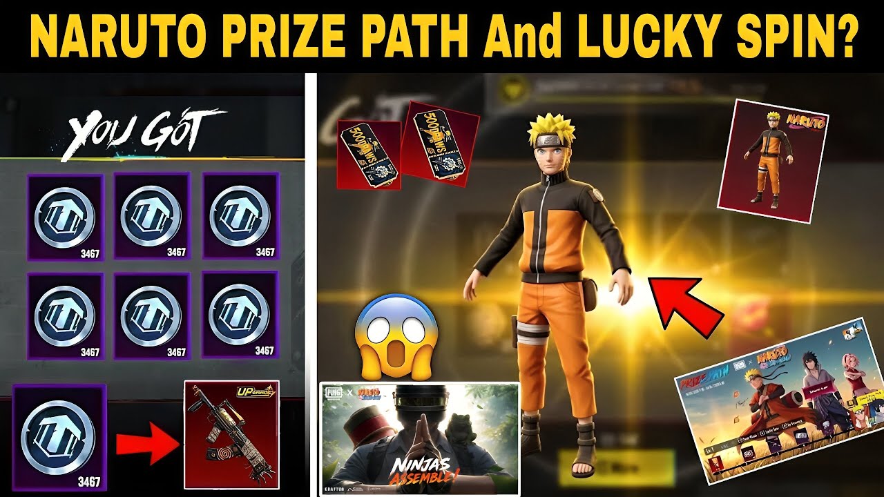😱 New Prize Path is Here | Free Upgradable With Lucky Coins | PUBGM x Naruto | New Lucky Spin |PUBGM