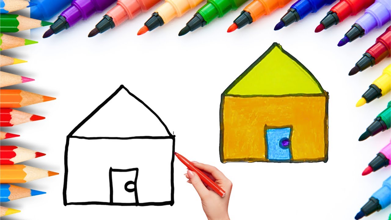 How To Draw cute house Drawing, Painting & Coloring For Kids and Toddlers_ Child Art 🐋🌈🎨