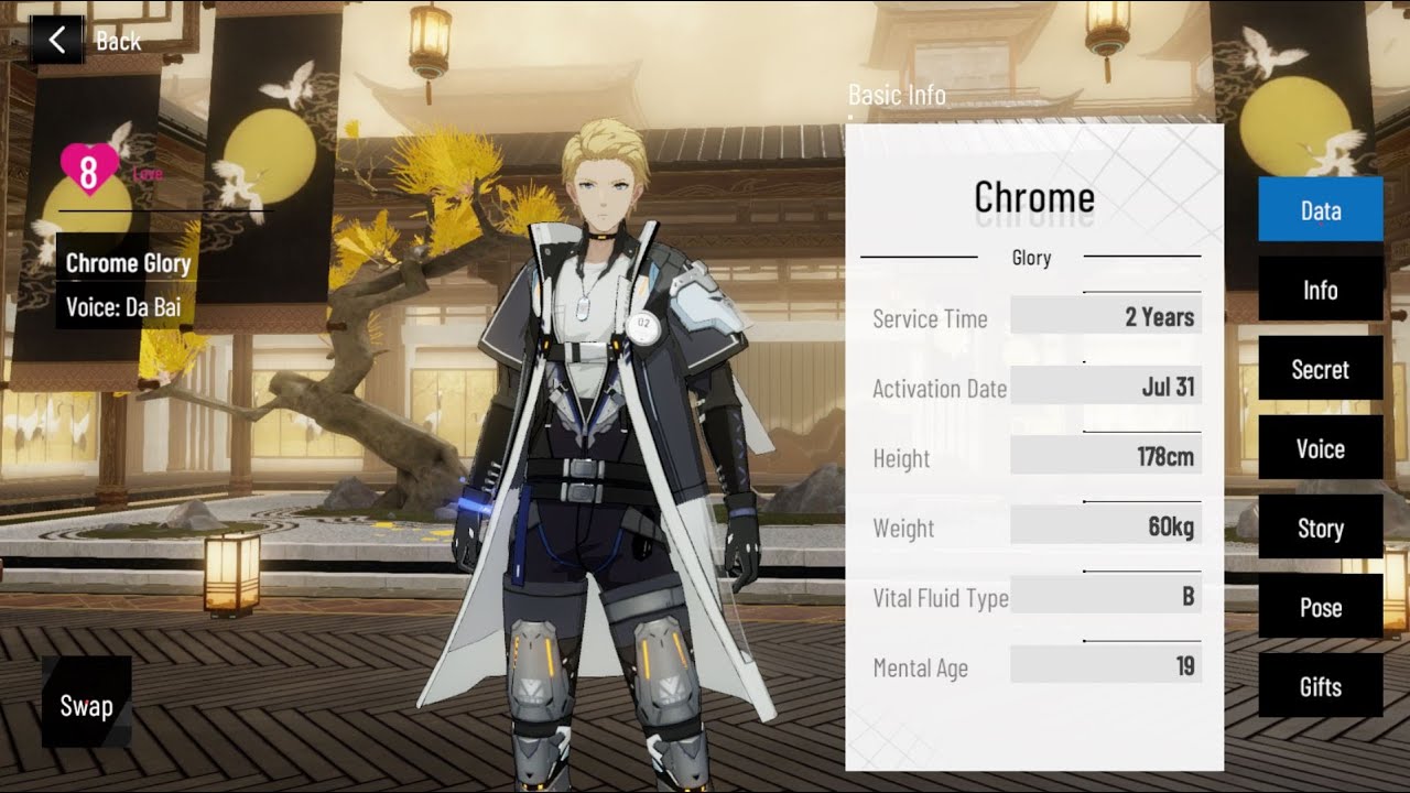 Chrome Glory - All Voice Lines (JP + CN) + Secrets - Level 8 Affection - Punishing Gray Raven