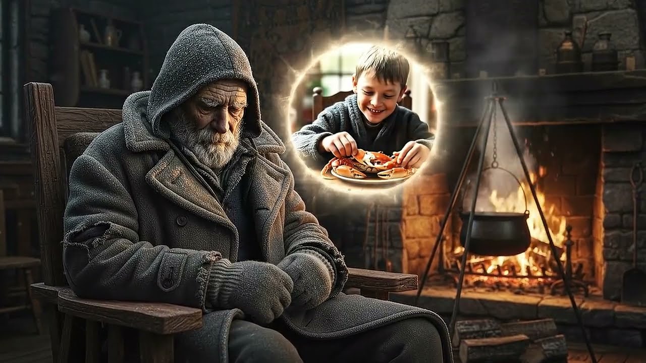 Old Man Survival Below Zero With Memories.Snow Grandpa