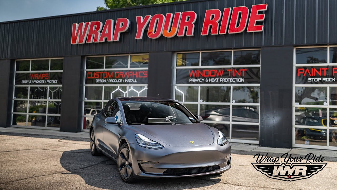 3M Satin Dark Gray Vinyl Wrap Install - Tesla Model 3 | 4K