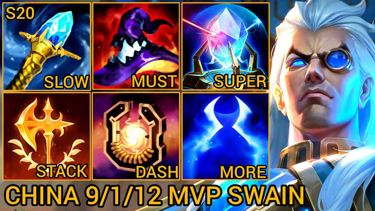 New Season Top 9 Swain MVP Mid 9/1/12 - China Wild Rift New Meta Build & Runes By Tiarty