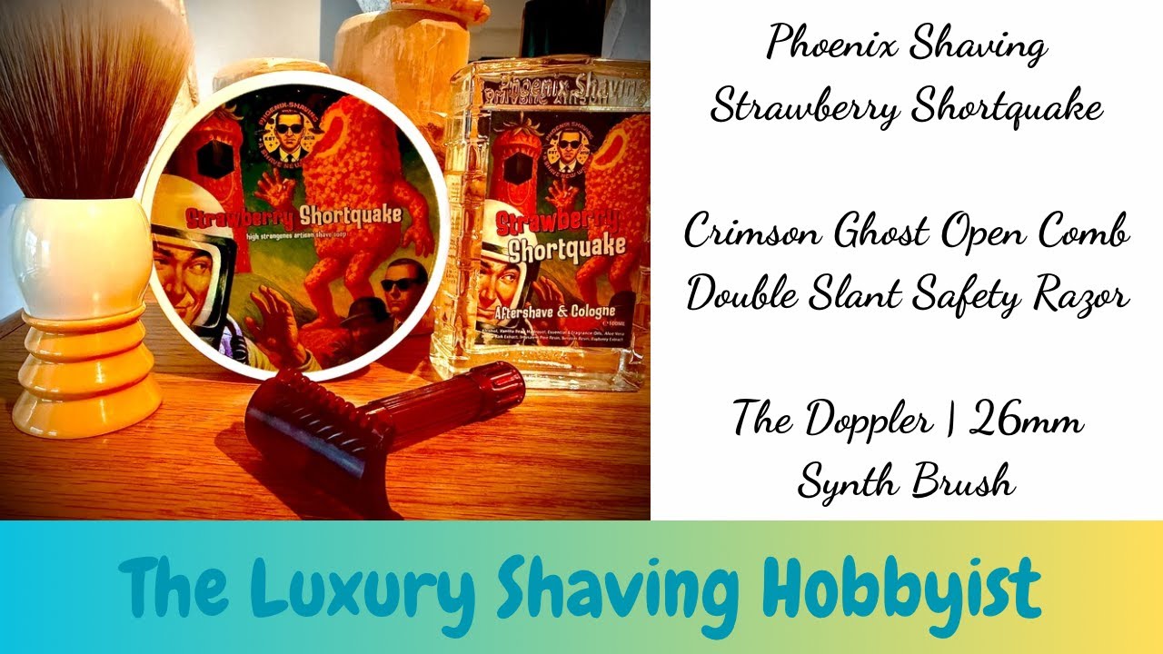 Phoenix Shaving Strawberry Shortquake - Crimson Ghost Slant Razor - Doppler Brush