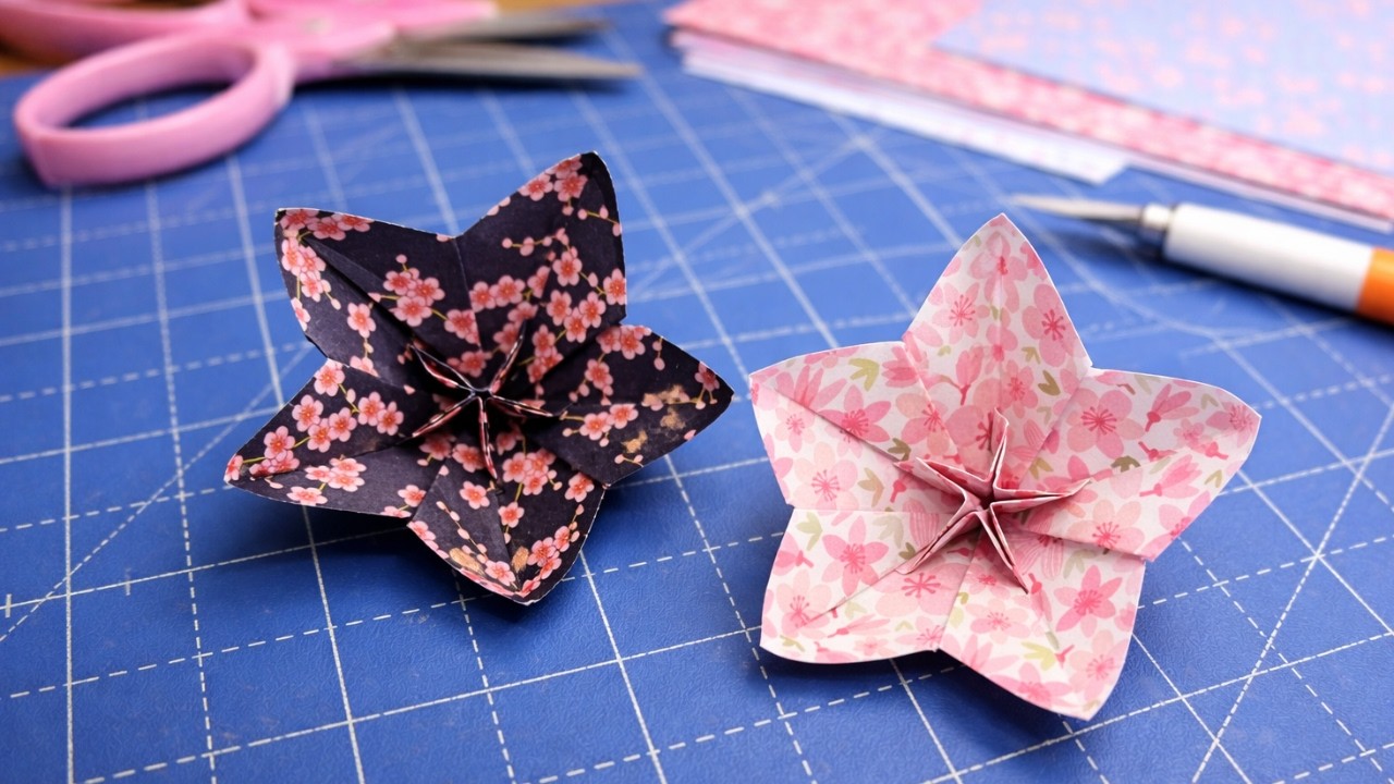 Сделать цветок из оригами 🌸 | Сделать цветок вишни из оригами