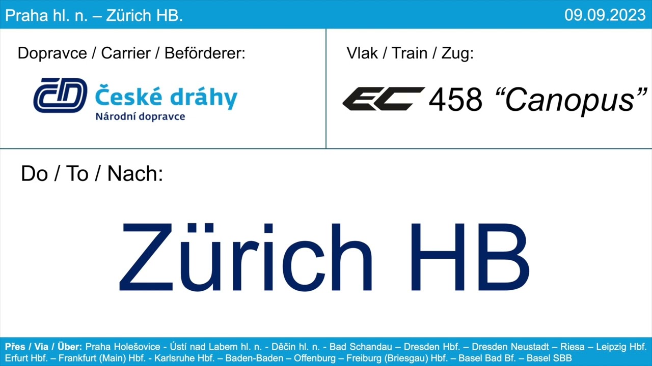 Welcome announcement / Uvítací hlášení / Willkommensansage České Dráhy EC 458 