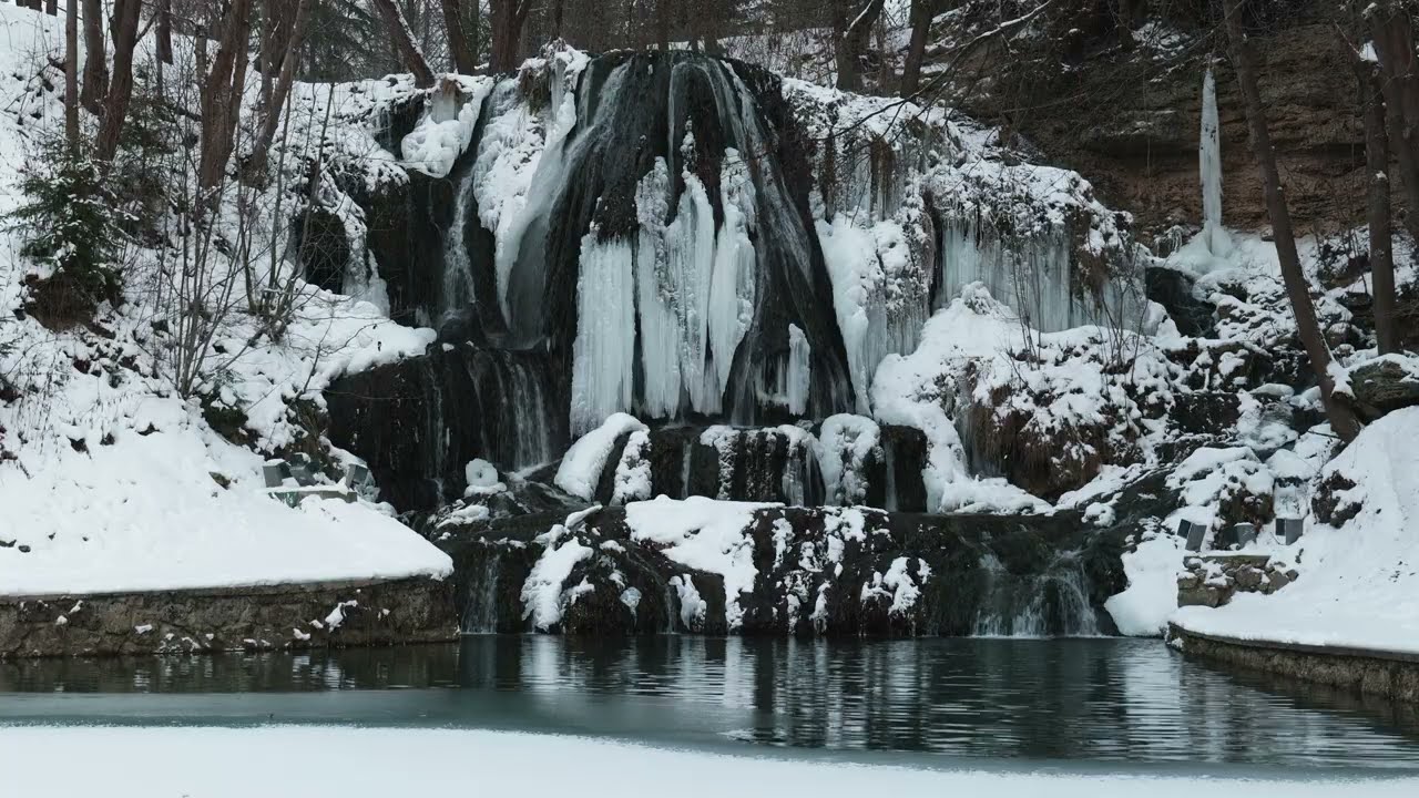 3 Hours Winter Waterfall Ambience White Noise  for Relaxation | Frozen Nature 4K