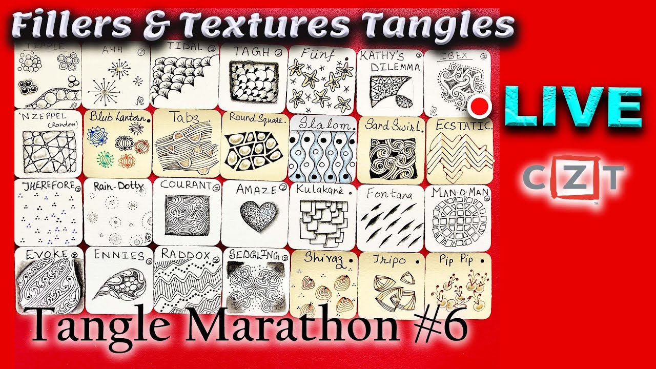 How to draw tangles -  Fillers or Textures - Organic - Draw with CZT - Tangle Marathon - Day #6
