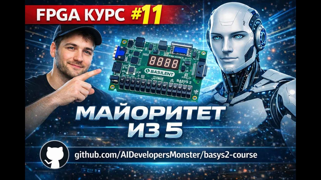 #11 Basys2 FPGA КУРС — “Майоритарная схема из 5 (Majority of Five)” на Basys2  #FPGA #Basys2  #VHDL