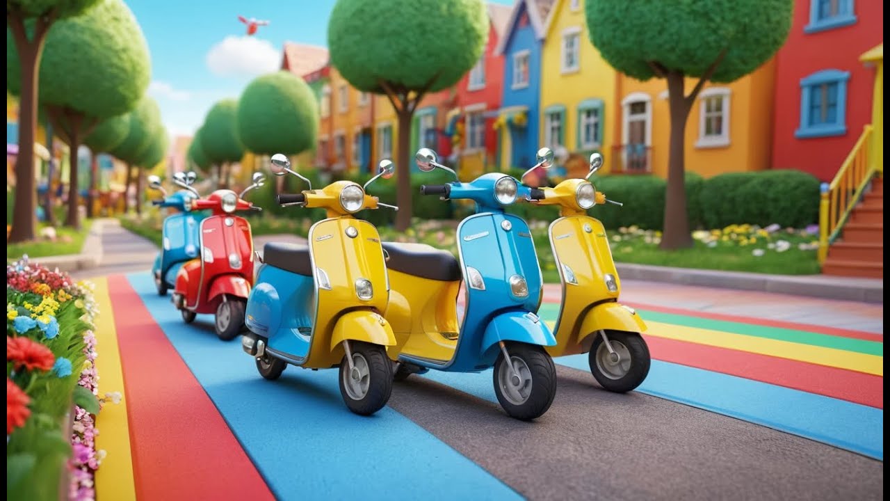 Cuatro Pequeños Patinetes de Juguete Zoom Zoom | Rimas de Carreras y Números para Niños