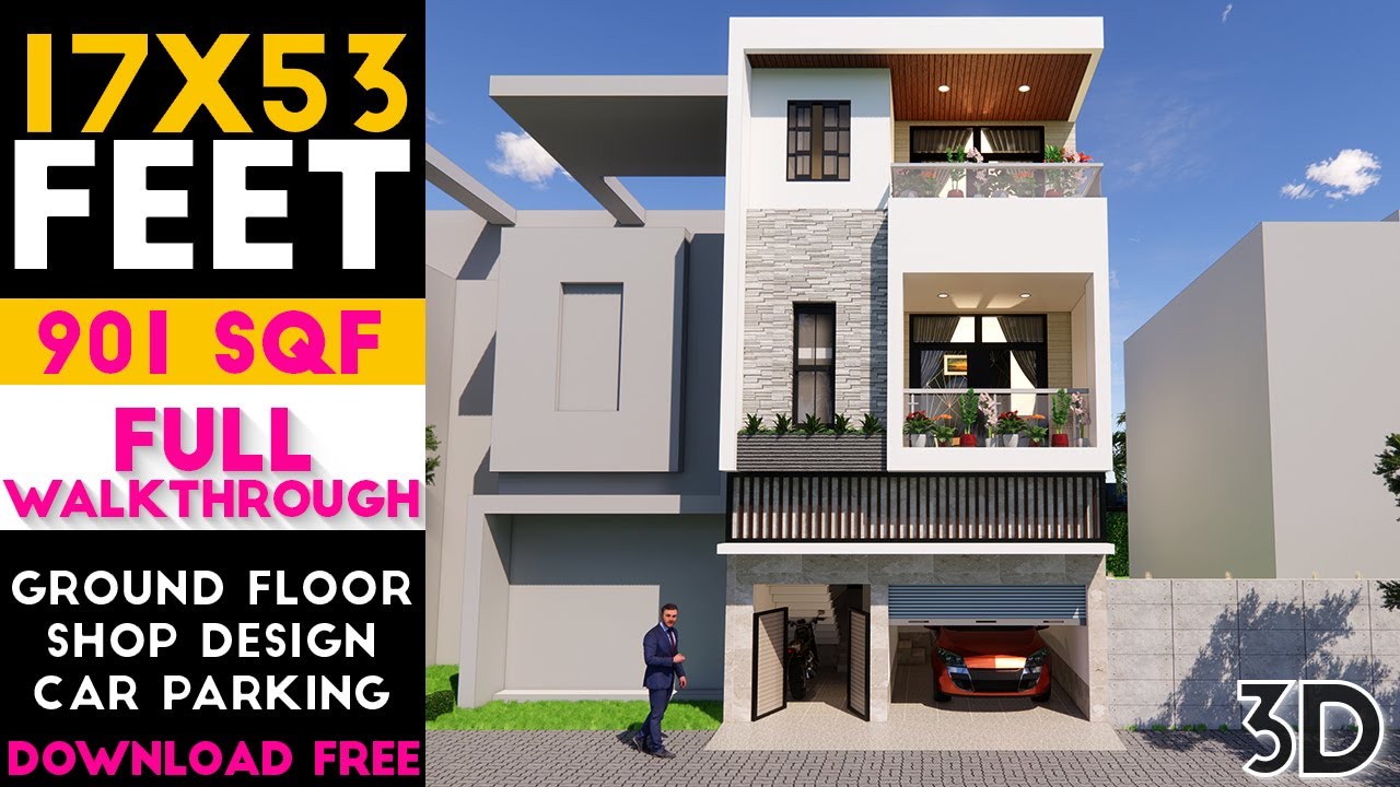 17x53 Feet House Design || Ground Floor Shop With Car Parking || 900 SQF || Plan#30