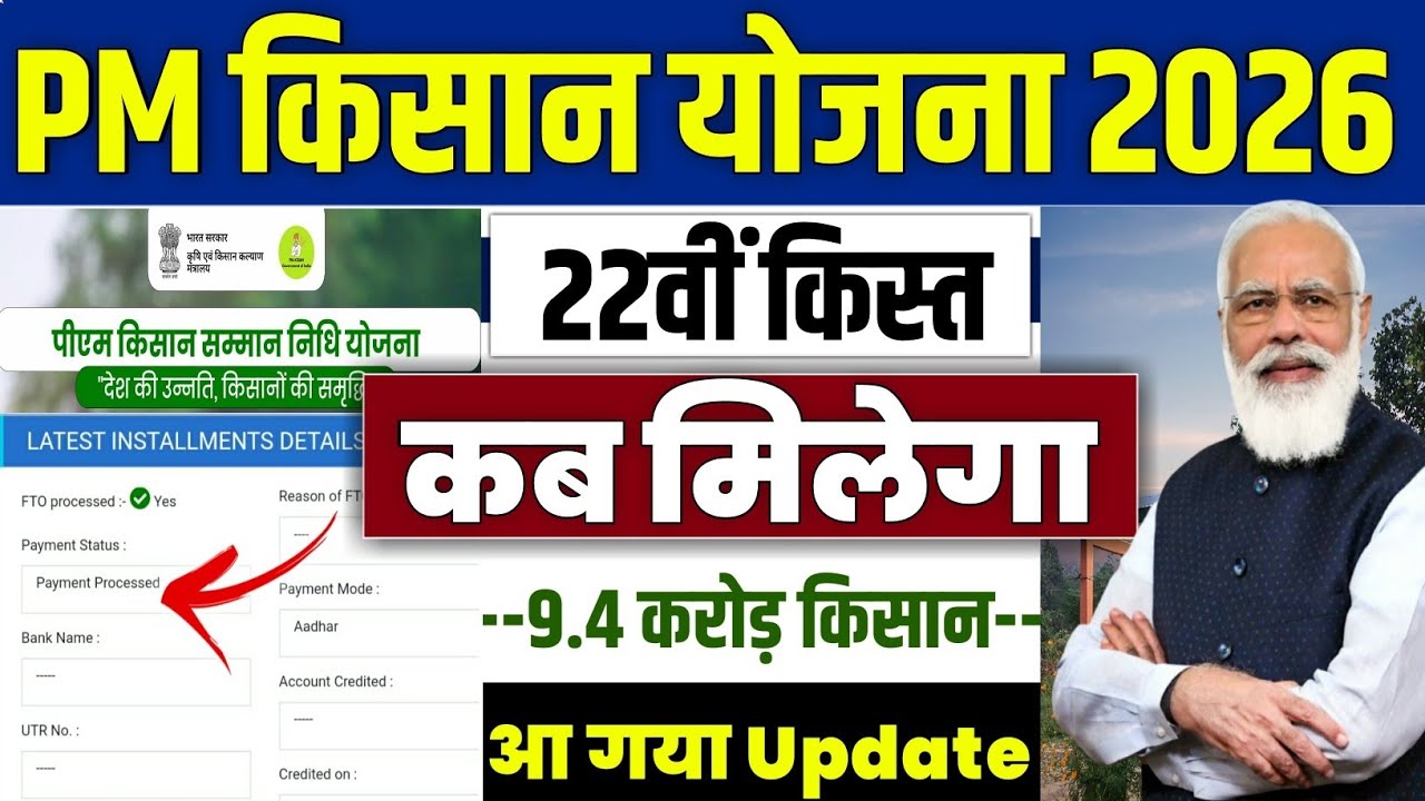 👳pm kisan 22th installment date | pm kisan 22 kist kab aayegi | pm kisan new update 2026