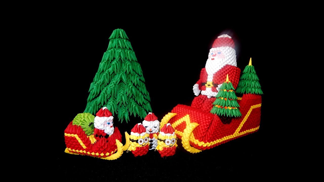 3D Origami Santa Claus sleigh tutorial || DIY paper  Santa Claus sleigh