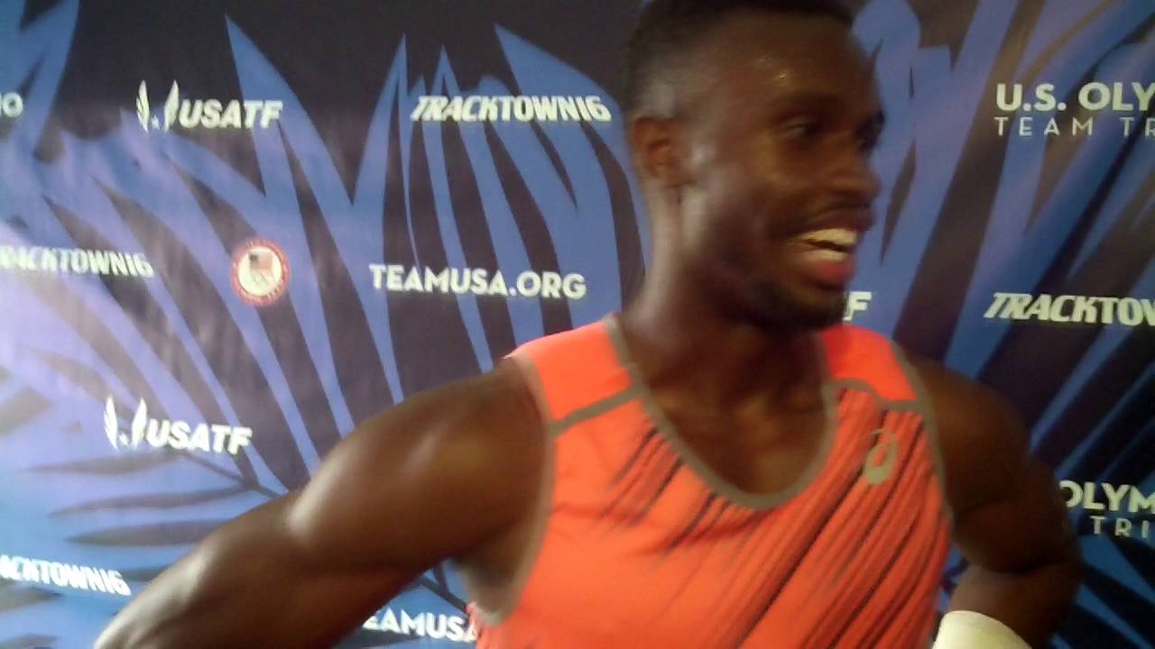 Jarrion Lawson talks after 1st round of men's 200 at 2016 US Olympic Trials