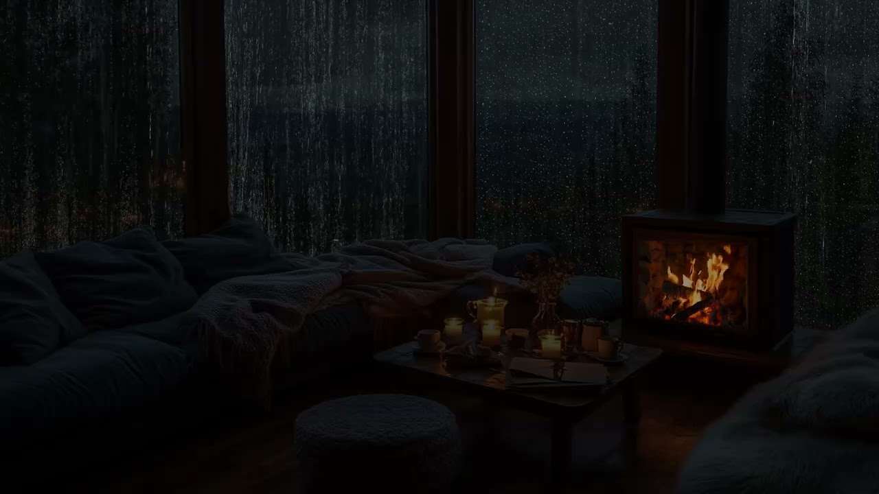 Rain on Leaves 🍁🌧️ – Cozy Room Ambience with Fireplace Sounds for Deep Sleep and Calm Nights