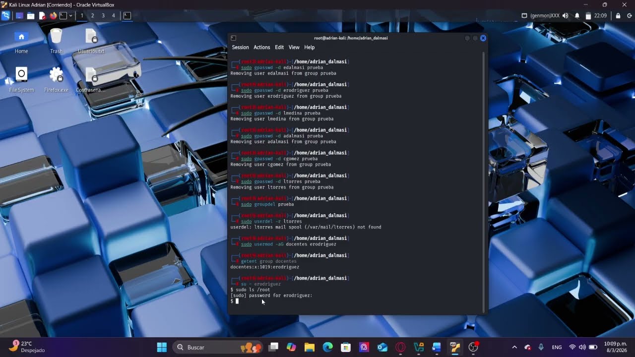 Seguridad de Sistemas Operativos - Practica 6 - Gestión de usuarios en Linux