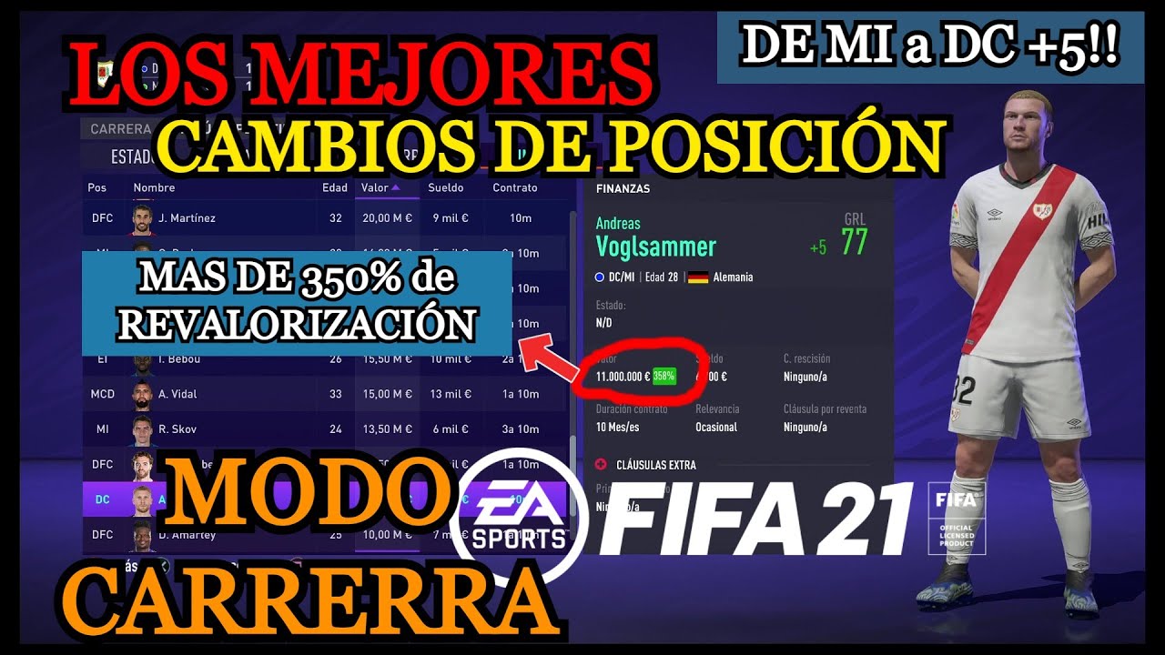 LOS MEJORES CAMBIOS DE POSICIÓN PARA MODO CARRERA!! HASTA +5!!  FIFA 21