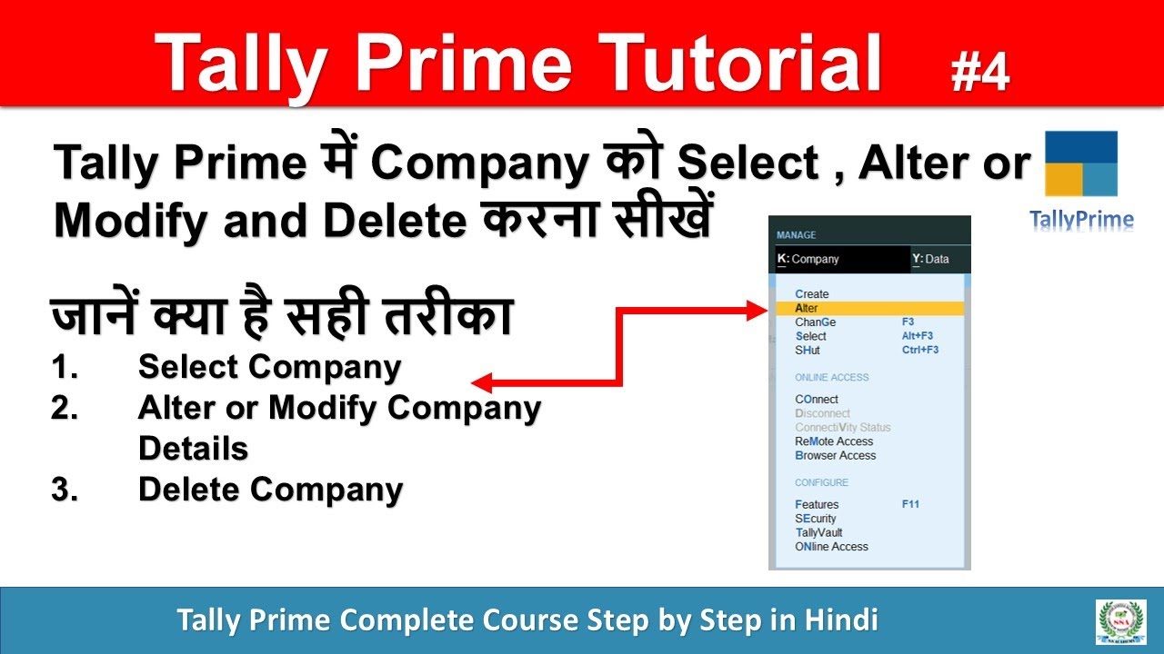 Tally Prime - How to Select Company | Alter Company Details and Delete Company | Step by Step