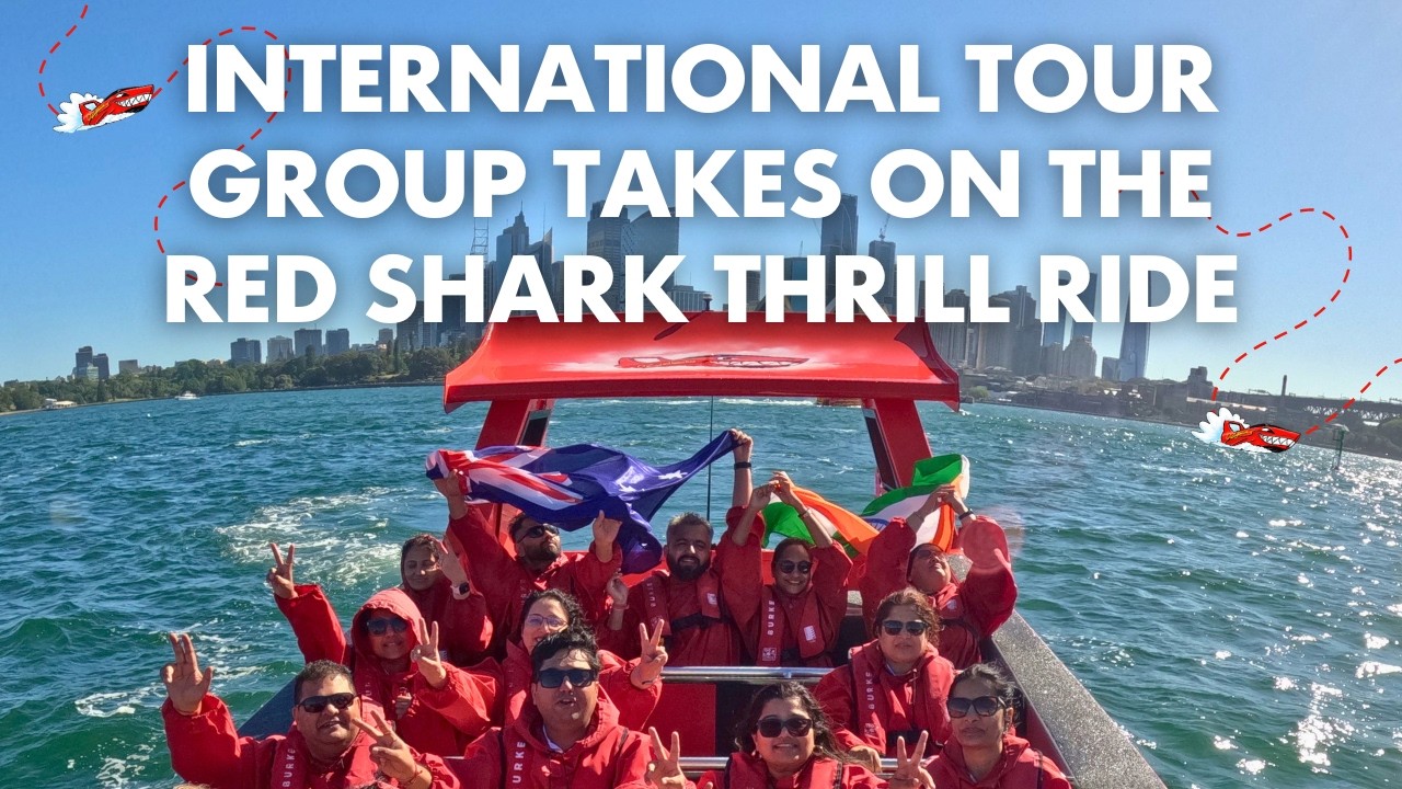 International tour group takes on Oz Jet Boating's Famous Red Shark Thrill Ride on Sydney Harbour