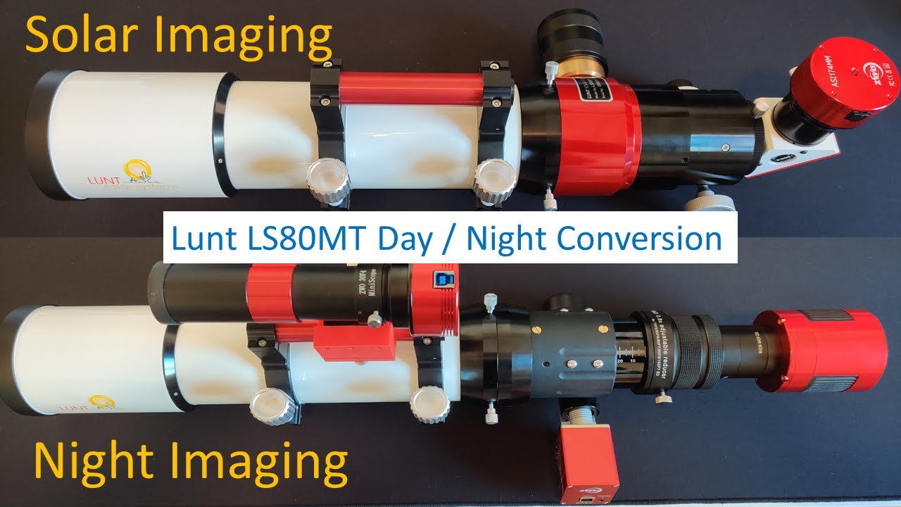 Lunt LS80MT Day to Night conversion, Adding EAF, 0.8x Reducer and Guidescope, attaching cameras.