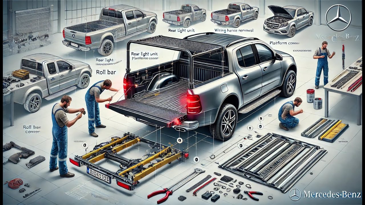 Mercedes Classe X W470 : Installation de la barre de sécurité et du couvre-plateforme