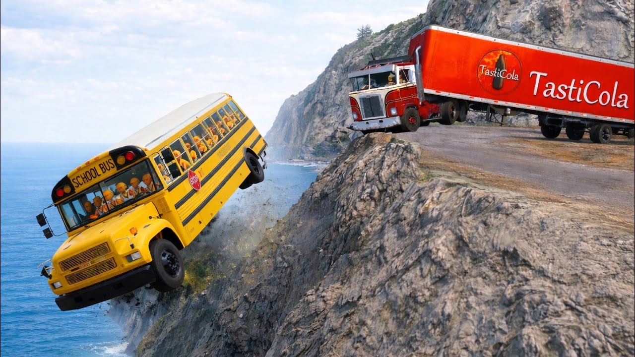 BeamNG.drive | 😱l Bus on Dangerous Cliff Roads | 🔥 Extreme Crash Test |#136