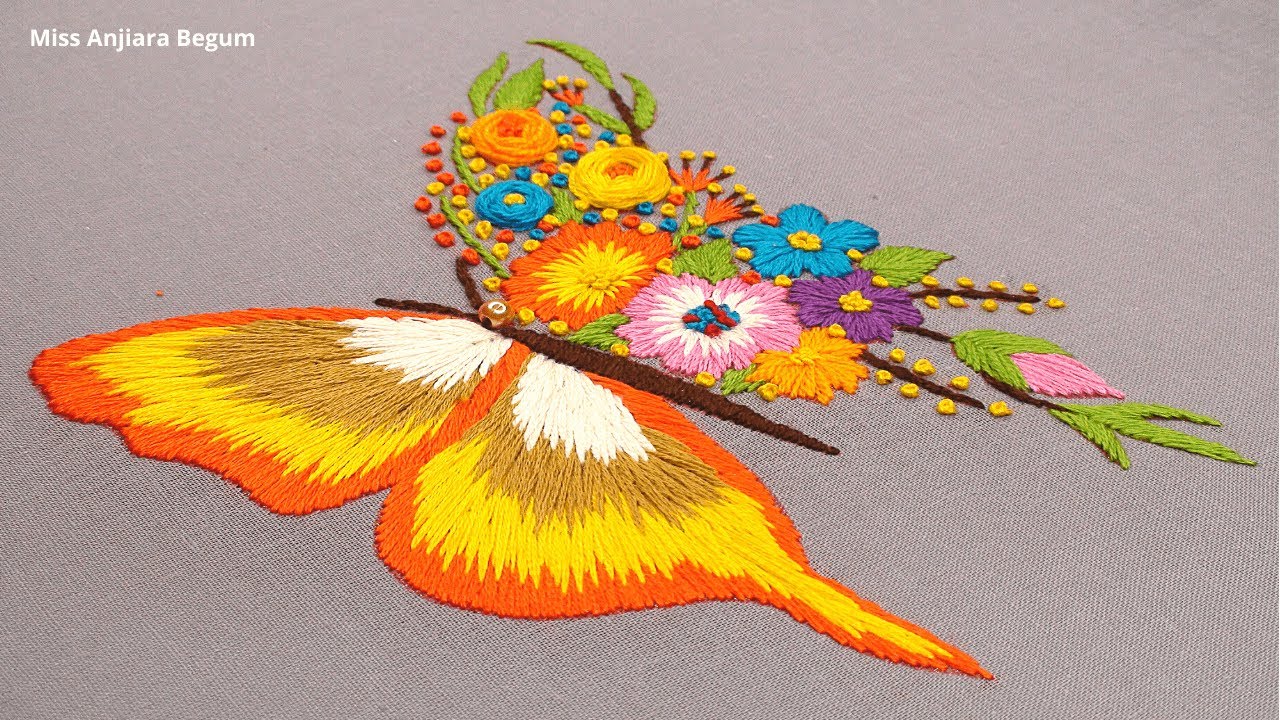 Gorgeous Butterfly Embroidery Idea, Hand Embroidery Cute Butterfly Designs, Miss Anjiara Begum