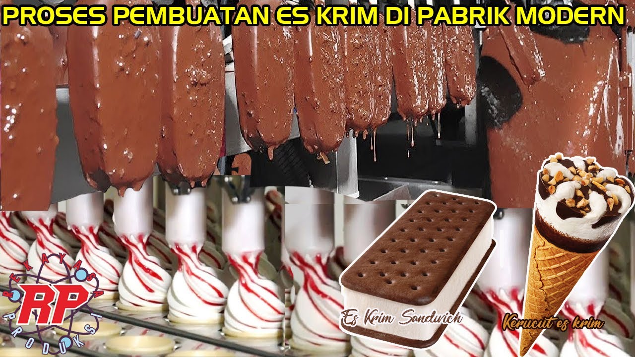 PROSES PEMBUATAN ES KRIM SANDWICH DAN ES KRIM CONES KERUCUT YANG LEGENDARI DI PABRIK MODERN