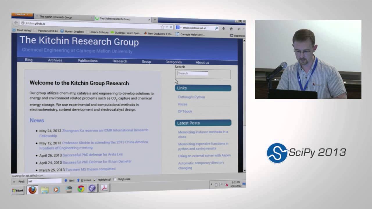 Emacs + org-mode + python in reproducible research; SciPy 2013 Presentation