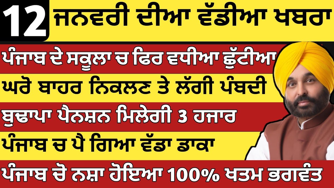 ਪੰਜਾਬ ਦੀਆ ਵੱਡੀਆ ਖਬਰਾ | 12-1-2026 | Punjab News Today | 12 January |Punjabi Kabran |BREAKING News