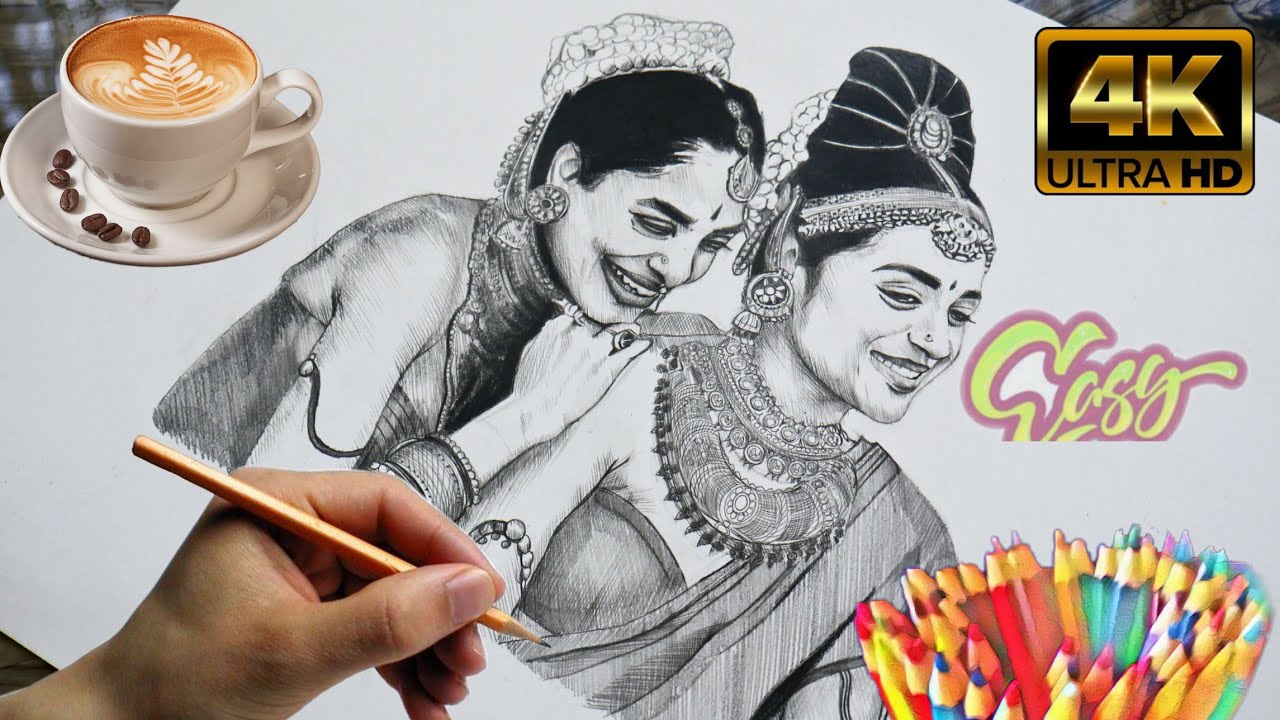 Drawing Trisha Krishnan and Sobhita Dhulipala as Kundavai and Vaanathi from Ponniyin Selvan