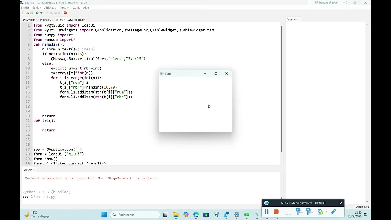 QT designer :tri d'un tableau d'enregistrement
