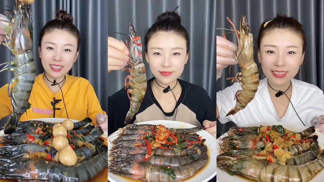 【XueYan Mukbang】Black Tiger Shrimp+Thai Shrimp🦐🧄🍋🌶#Seafood#sashimi#asmr