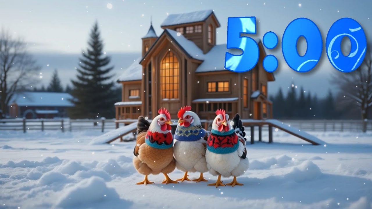 5 Minute Calm Music Timer with Chickens in Sweaters, Cozy or Cold 🐔❄️