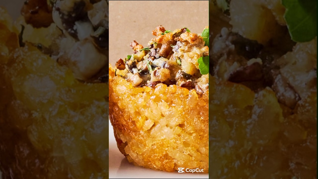 Stuffed Mushroom Crispy Rice Cups 