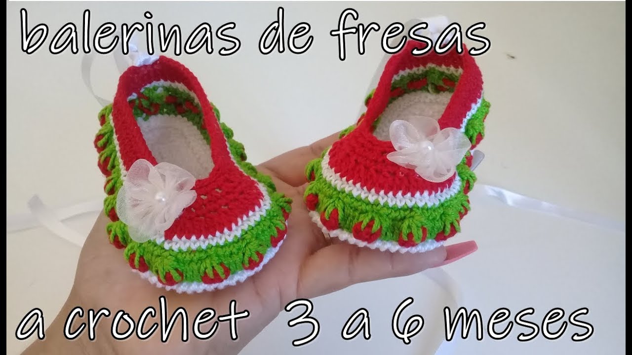 Balerinas a crochet para bebe con fresas - 3 a 6 meses-