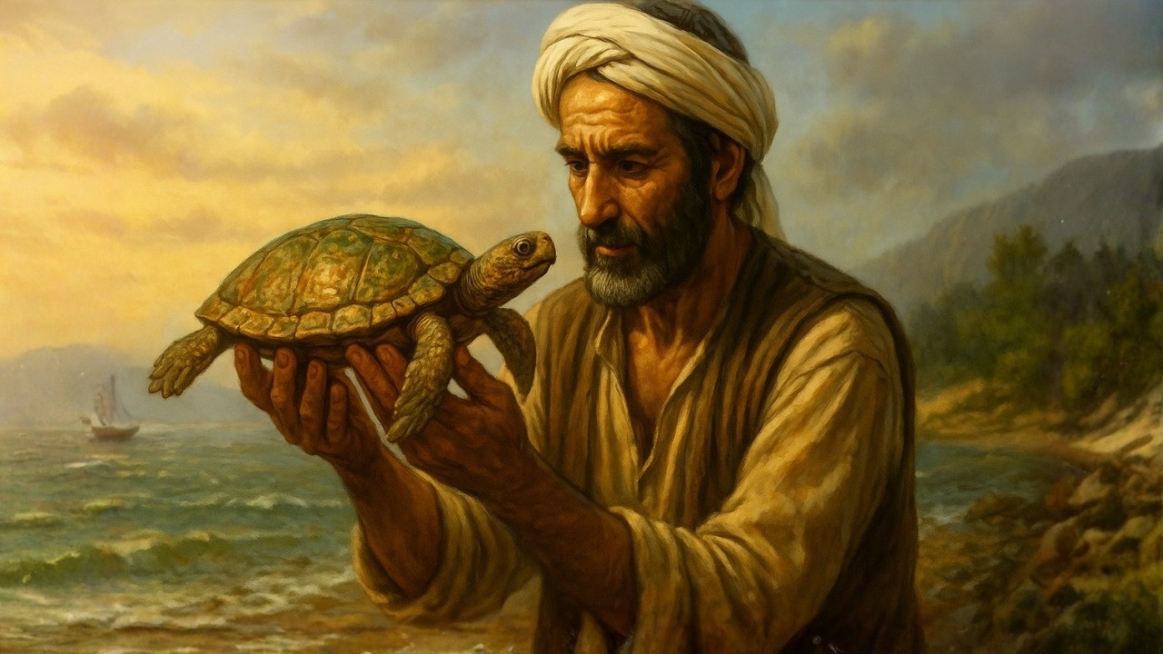 قصه الرجل الفقير الذي أنقذ السلحفاة القديمة فدلّته على الكنز المدفون