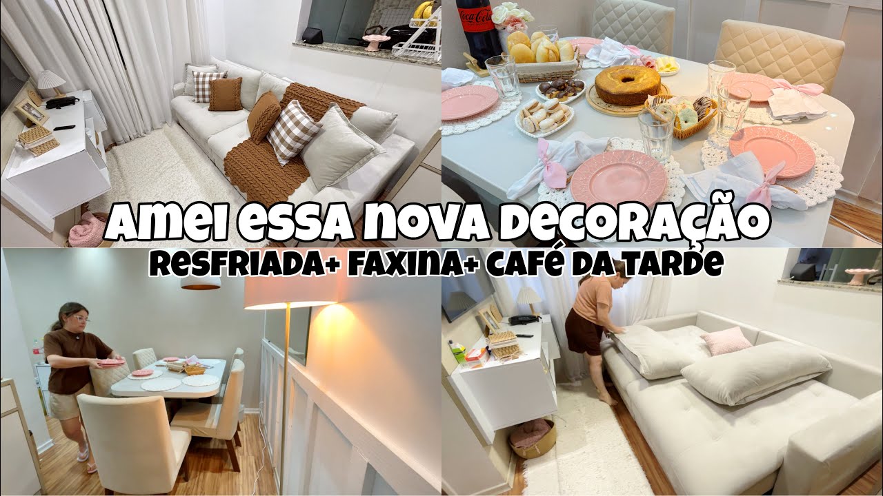 NOVA DECORAÇÃO | NOSSA SALA FICOU INCRÍVEL | Fiz bolo de fubá, mesa posta linda, fiquei doente 🤧 