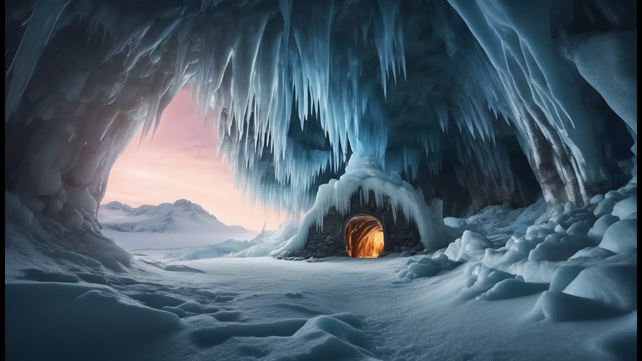 Frozen Reverie: Mesmerizing Ice Cave Afterglow