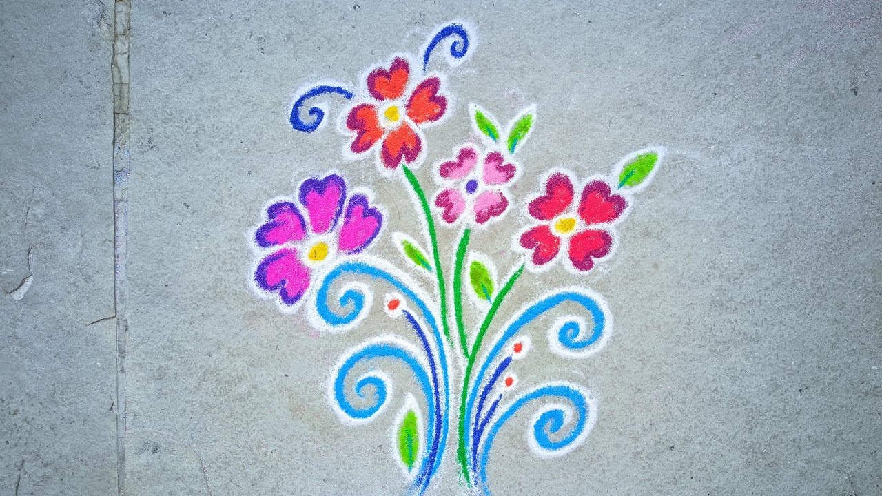 Freehand rangoli design 🌹 flower rangoli design 🌹 easy to make rangoli🌹beautiful and unique rangoli 