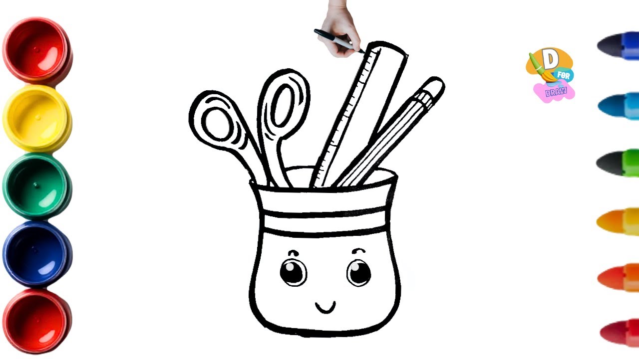  How to Draw a Stationery Jar for kids| School Supplies Drawing for Kids