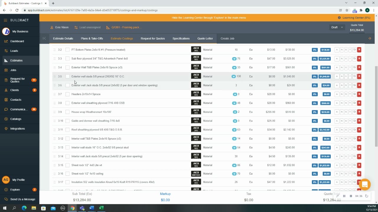 How to do a framing takeoff and estimate on Buildxact