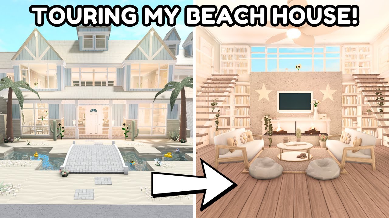 Touring My 300k BEACH HOUSE in Bloxburg! *INTERIOR Build*