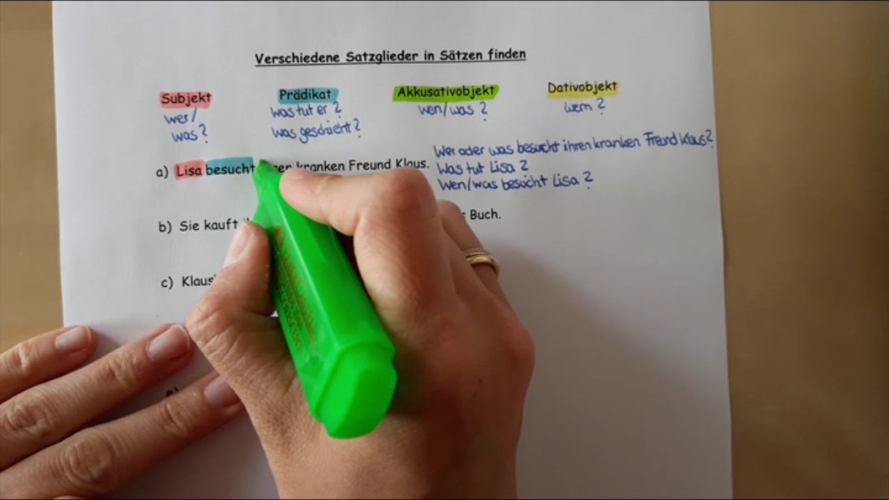 9 verschiedene Satzglieder im Satz finden
