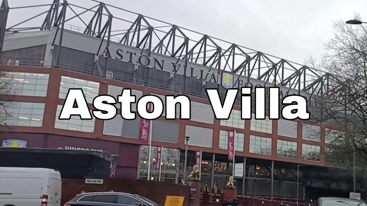 Driving in Aston Birmingham UK. Going past the Villa ground on match day. Aston Villa v RB Salzburg 