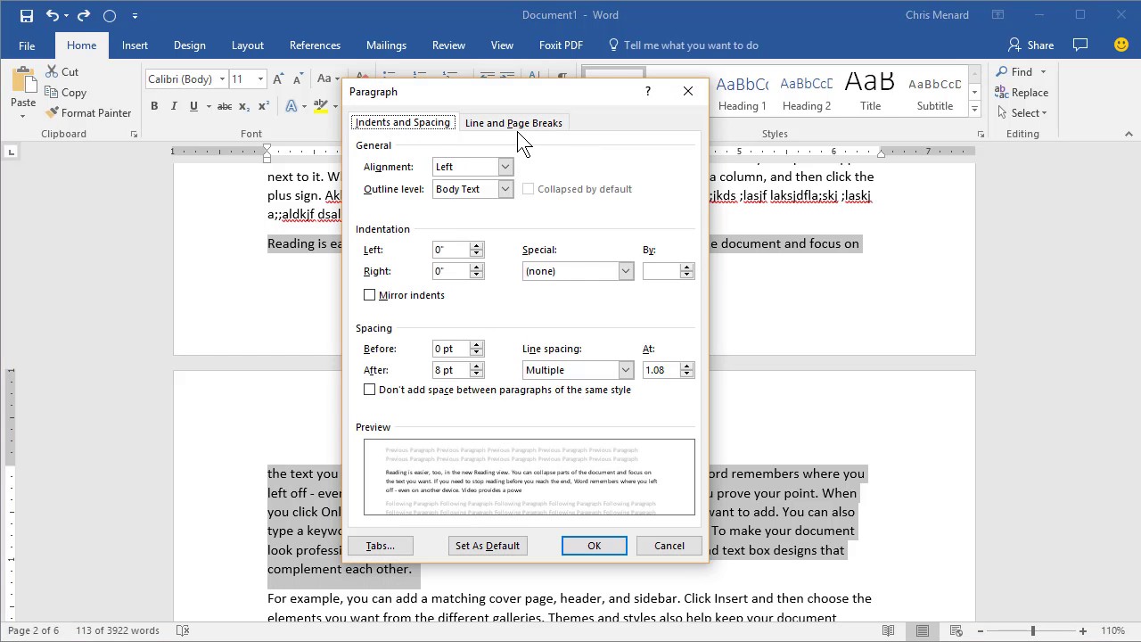 Widow / Orphan Control in MS Word by Chris Menard