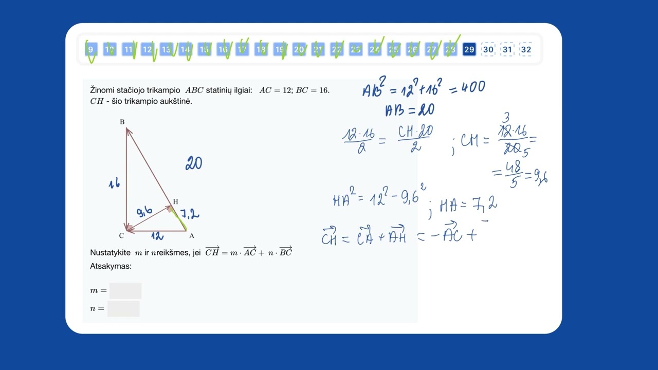 29. Išreikškime vektorių | Bandomasis VBE1 A lygis (11 kl.)