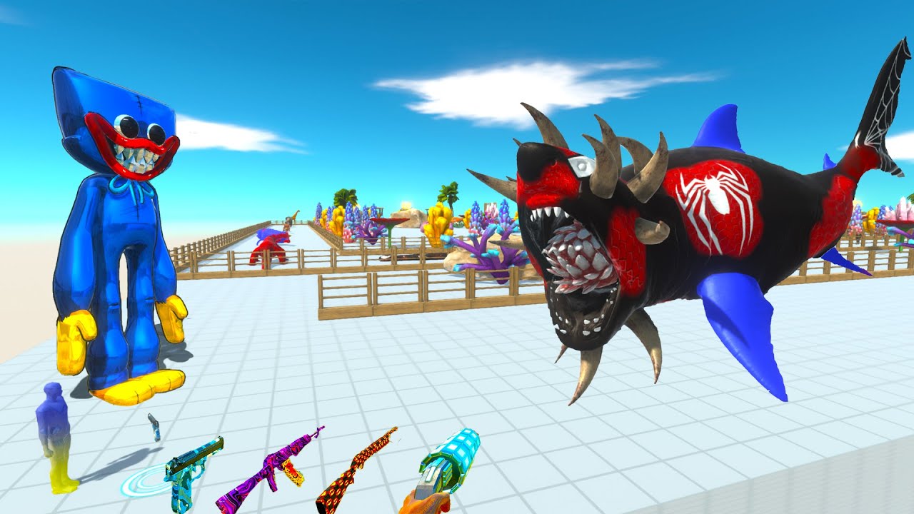 FPS AVATAR & HUGGY WUGGY vs MEGALODON OASIS DEATH RUN - Animal Revolt Battle Simulator